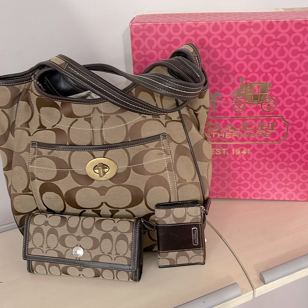 Coach Hobo Brown purse 10767 with wallet F42986 and skinny mini 42191